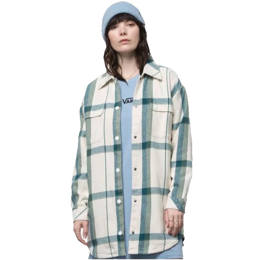 Vans Shacket Oversized Plaid Green Cream Warm Jacket Women's Small